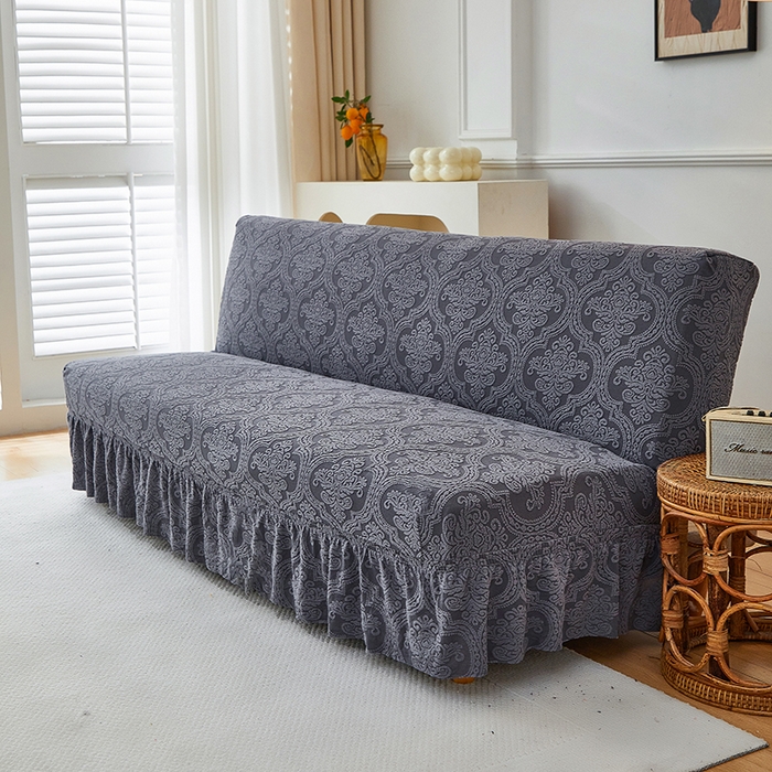 91家纺网 家纺一手货源 找家纺 逐日沙发套 2025新款提花裙摆沙发床套 裙摆沙发床套 欧艺-深灰