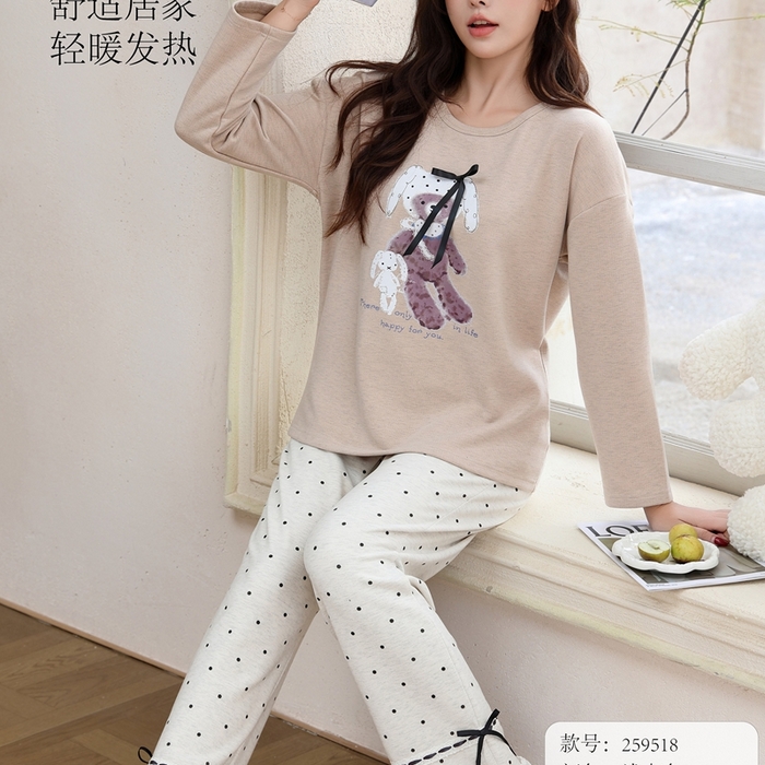 91家纺网 家纺一手货源 找家纺 洛兰沙家居馆 2025新款德绒绵竹加厚300克女款睡衣（圆领款） 259518-1