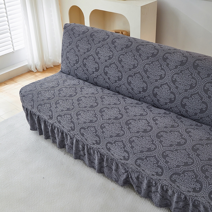 91家纺网 家纺一手货源 找家纺 逐日沙发套 2025新款提花裙摆沙发床套 裙摆沙发床套 欧艺-深灰
