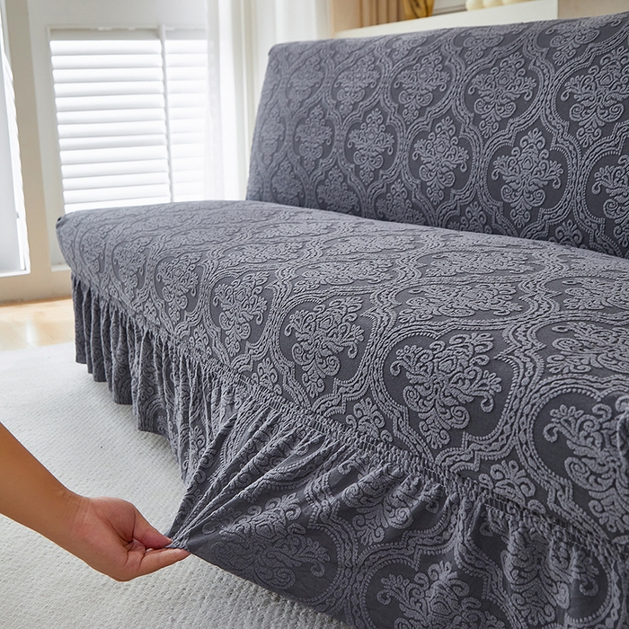 91家纺网 家纺一手货源 找家纺 逐日沙发套 2025新款提花裙摆沙发床套 裙摆沙发床套 欧艺-深灰