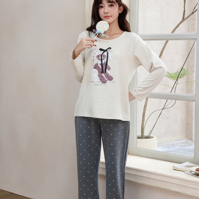 洛兰沙家居馆 2025新款德绒绵竹加厚300克女款睡衣（圆领款） 259518-2