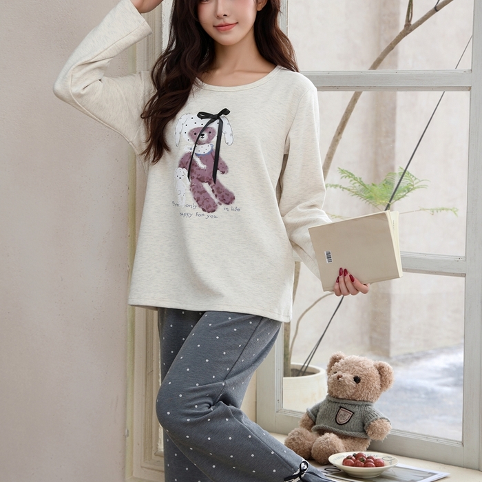 91家纺网 家纺一手货源 找家纺 洛兰沙家居馆 2025新款德绒绵竹加厚300克女款睡衣（圆领款） 259518-2