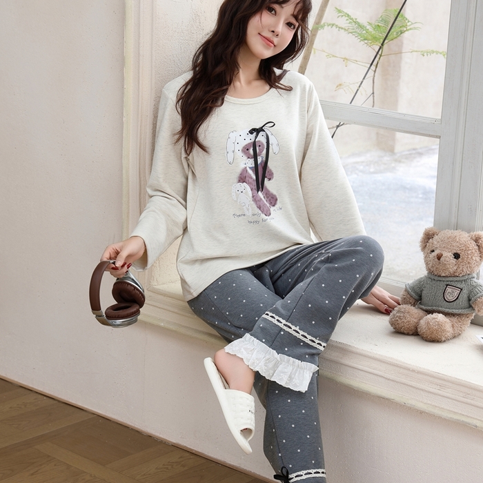 91家纺网 家纺一手货源 找家纺 洛兰沙家居馆 2025新款德绒绵竹加厚300克女款睡衣（圆领款） 259518-2