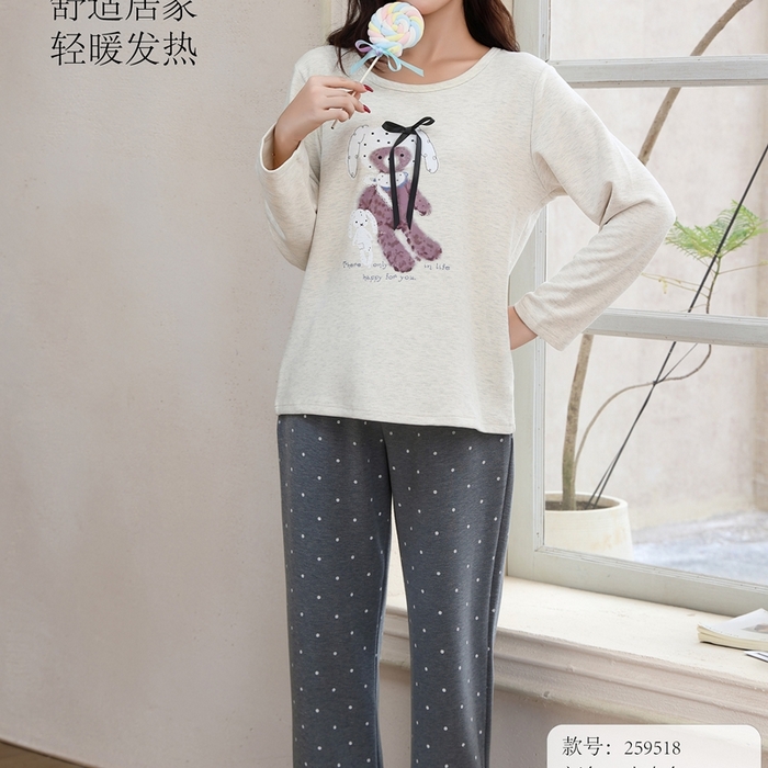 91家纺网 家纺一手货源 找家纺 洛兰沙家居馆 2025新款德绒绵竹加厚300克女款睡衣（圆领款） 259518-2