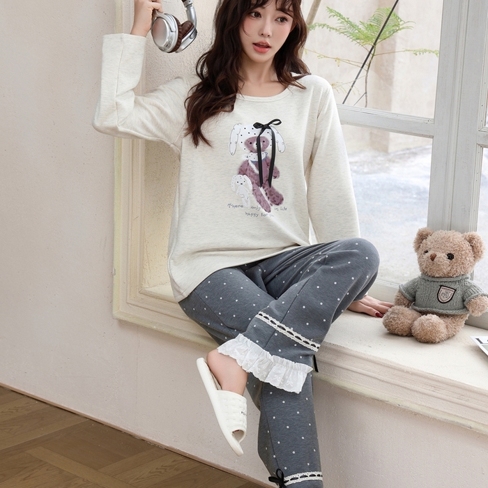 91家纺网 家纺一手货源 找家纺 洛兰沙家居馆 2025新款德绒绵竹加厚300克女款睡衣（圆领款） 259518-2