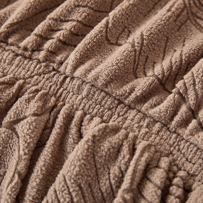 91家纺网 家纺一手货源 找家纺 逐日沙发套 2025新款提花裙摆沙发床套 裙摆沙发床套 叶沙-咖色