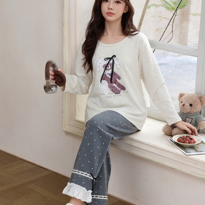 91家纺网 家纺一手货源 找家纺 洛兰沙家居馆 2025新款德绒绵竹加厚300克女款睡衣（圆领款） 259518-2