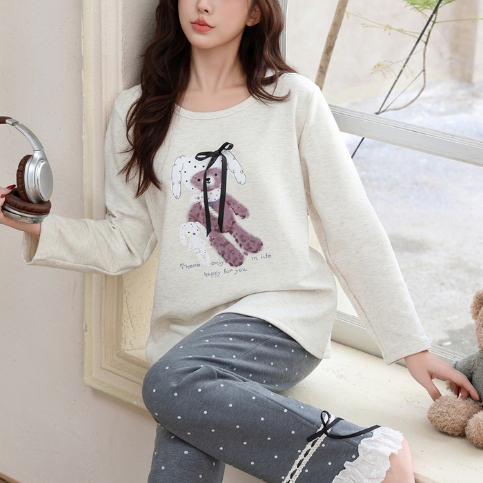 91家纺网 家纺一手货源 找家纺 洛兰沙家居馆 2025新款德绒绵竹加厚300克女款睡衣（圆领款） 259518-2