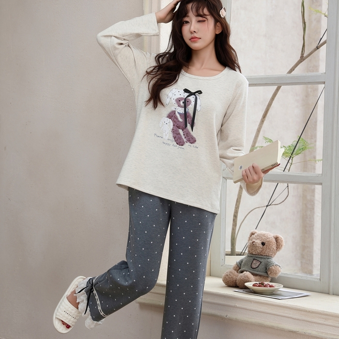 91家纺网 家纺一手货源 找家纺 洛兰沙家居馆 2025新款德绒绵竹加厚300克女款睡衣（圆领款） 259518-2