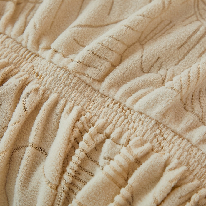 91家纺网 家纺一手货源 找家纺 逐日沙发套 2025新款提花裙摆沙发床套 裙摆沙发床套 叶沙-米白