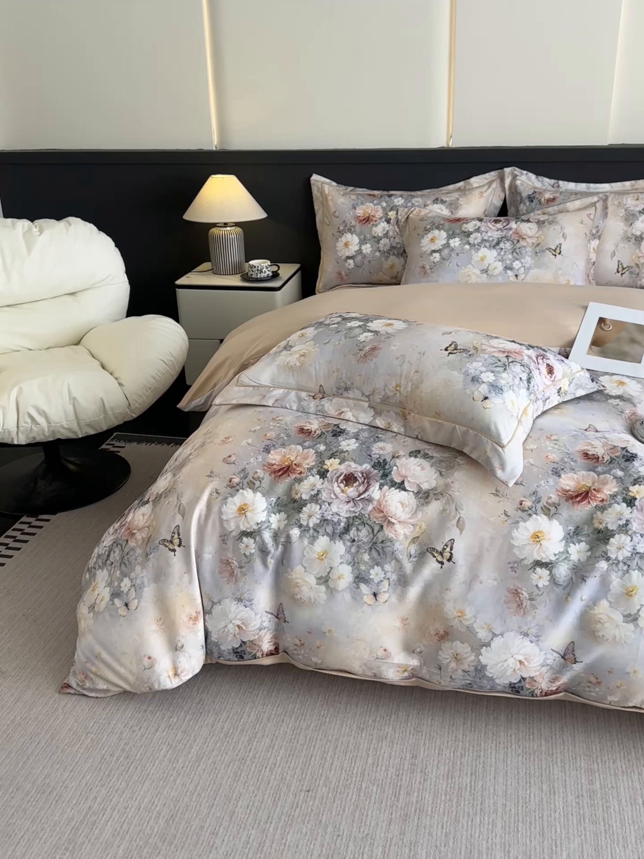 91家纺网 家纺一手货源 找家纺 棠颂家纺 2025新款A类锦棉缎陶瓷磨毛数码印花四件套（礼盒款） 云裳