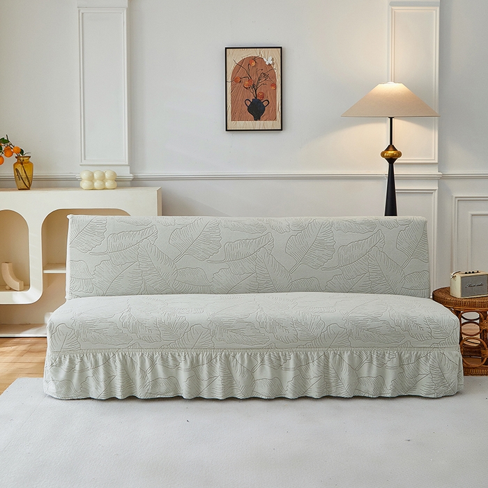 逐日沙发套 2025新款提花裙摆沙发床套 裙摆沙发床套 叶沙-浅灰