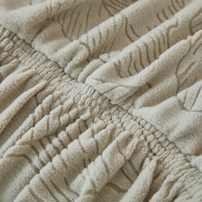 91家纺网 家纺一手货源 找家纺 逐日沙发套 2025新款提花裙摆沙发床套 裙摆沙发床套 叶沙-浅灰