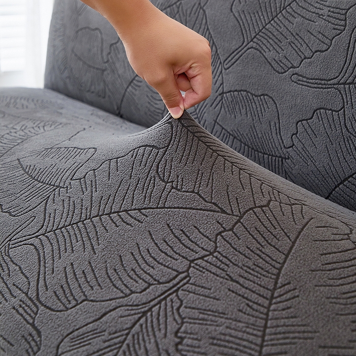 91家纺网 家纺一手货源 找家纺 逐日沙发套 2025新款提花裙摆沙发床套 裙摆沙发床套 叶沙-深灰