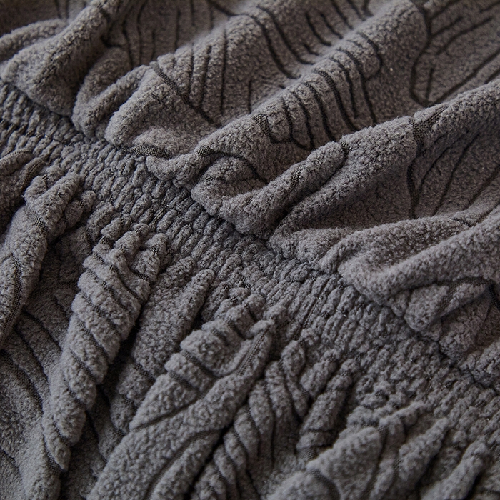 91家纺网 家纺一手货源 找家纺 逐日沙发套 2025新款提花裙摆沙发床套 裙摆沙发床套 叶沙-深灰