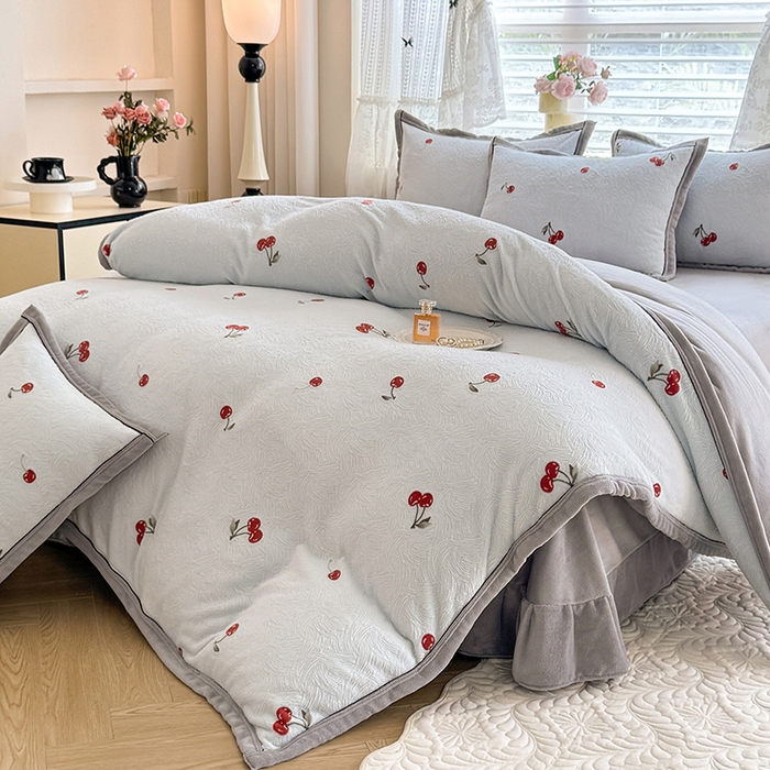 韩约家纺 2025新款雕花牛奶绒法式床单款四件套 桃喜