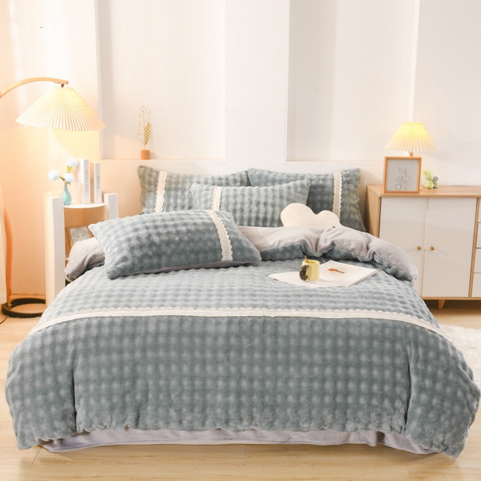 91家纺网 家纺一手货源 找家纺 米瑞娜 2025新款泡泡绒四件套 泡泡-绿灰