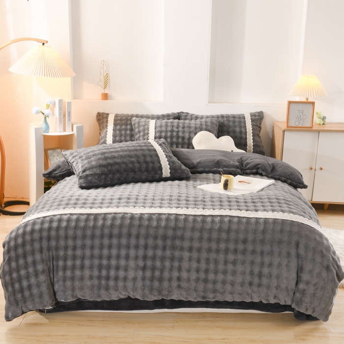 91家纺网 家纺一手货源 找家纺 米瑞娜 2025新款泡泡绒四件套 泡泡-深灰