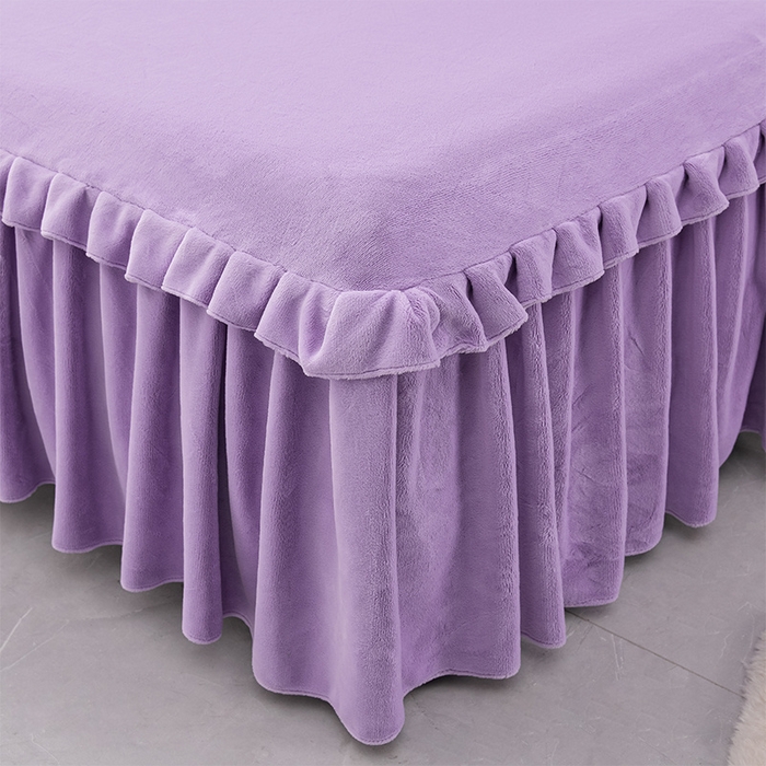 91家纺网 家纺一手货源 找家纺 优家居 2025新款纯色韩版花边牛奶绒床裙床罩加厚直播外贸可定做 盛世-魅紫