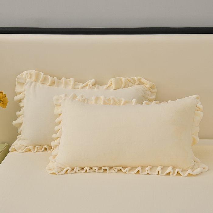 91家纺网 家纺一手货源 找家纺 优家居 2025新款纯色韩版花边牛奶绒床裙床罩加厚直播外贸可定做 盛世-米白