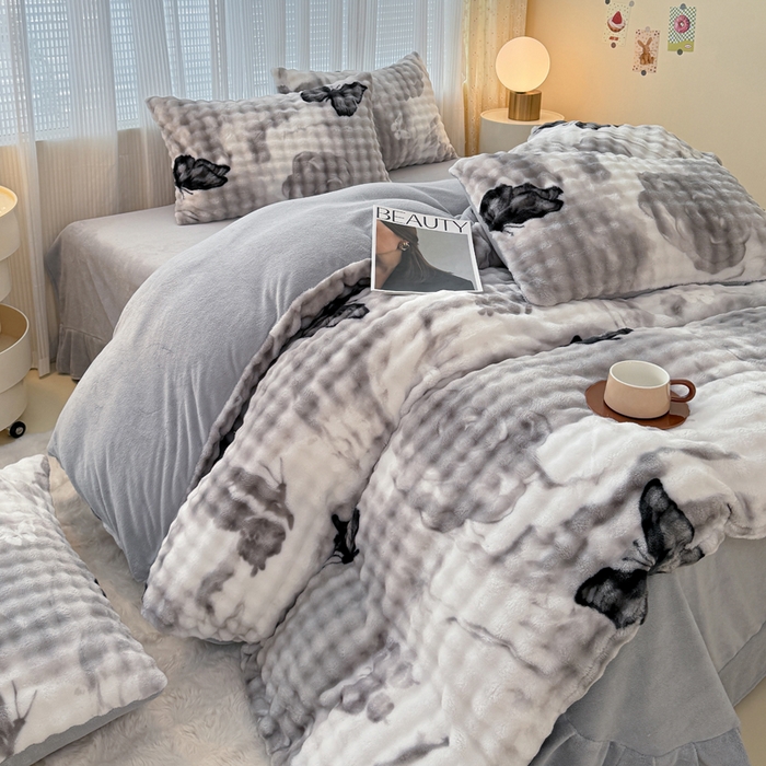 91家纺网 家纺一手货源 找家纺 （总）小叮当家纺仓储工厂店 2025新款印花兔兔绒牛奶绒大泡泡四件套