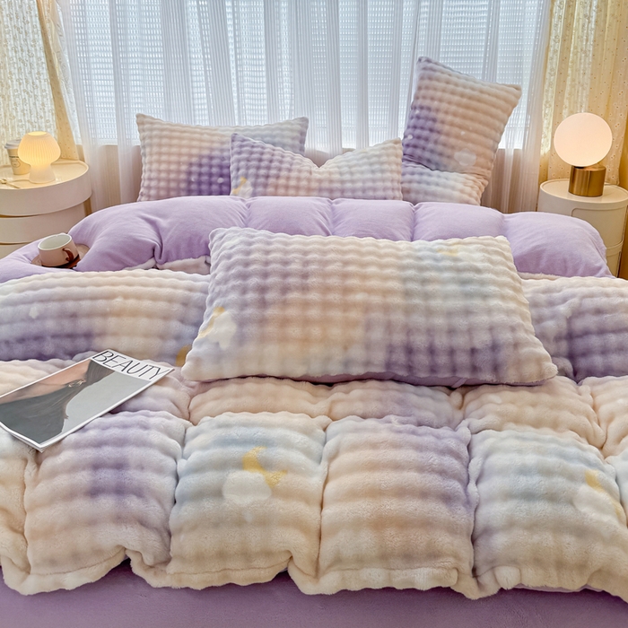 91家纺网 家纺一手货源 找家纺 （总）小叮当家纺仓储工厂店 2025新款印花兔兔绒牛奶绒大泡泡四件套