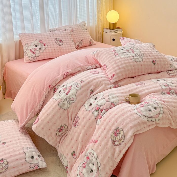 91家纺网 家纺一手货源 找家纺 （总）小叮当家纺仓储工厂店 2025新款印花兔兔绒牛奶绒大泡泡四件套