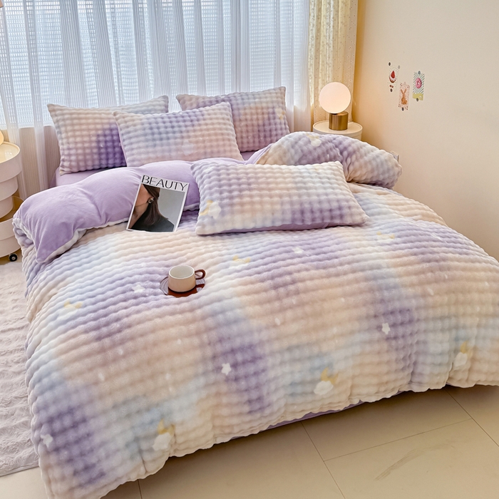 91家纺网 家纺一手货源 找家纺 （总）小叮当家纺仓储工厂店 2025新款印花兔兔绒牛奶绒大泡泡四件套