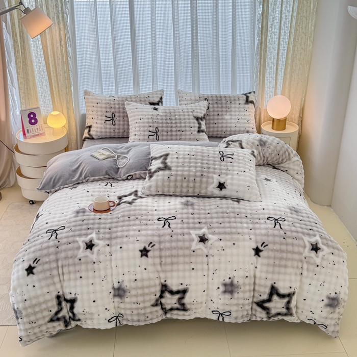 91家纺网 家纺一手货源 找家纺 小叮当家纺仓储工厂店 2025新款印花兔兔绒牛奶绒大泡泡四件套 大泡泡-星梦