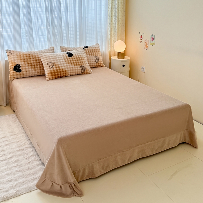 91家纺网 家纺一手货源 找家纺 小叮当家纺仓储工厂店 2025新款印花兔兔绒牛奶绒大泡泡四件套 大泡泡-爱心咖