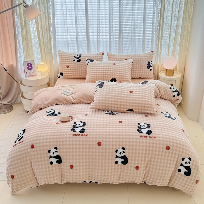 91家纺网 家纺一手货源 找家纺 小叮当家纺仓储工厂店 2025新款印花兔兔绒牛奶绒大泡泡四件套 大泡泡-萌宝咖