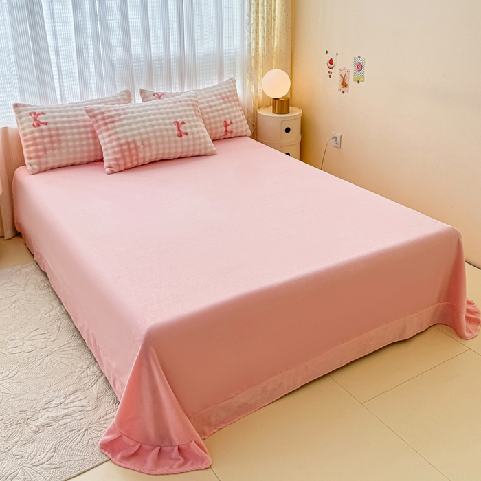 91家纺网 家纺一手货源 找家纺 小叮当家纺仓储工厂店 2025新款印花兔兔绒牛奶绒大泡泡四件套 大泡泡-蝴蝶结粉