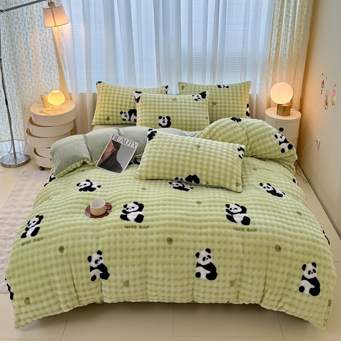 91家纺网 家纺一手货源 找家纺 小叮当家纺仓储工厂店 2025新款印花兔兔绒牛奶绒大泡泡四件套 大泡泡-萌宝