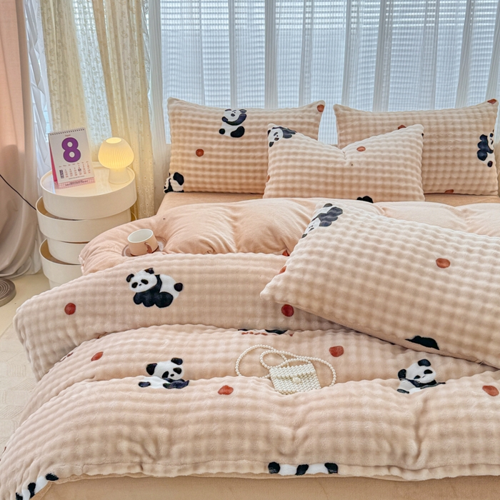 91家纺网 家纺一手货源 找家纺 小叮当家纺仓储工厂店 2025新款印花兔兔绒牛奶绒大泡泡四件套 大泡泡-萌宝咖