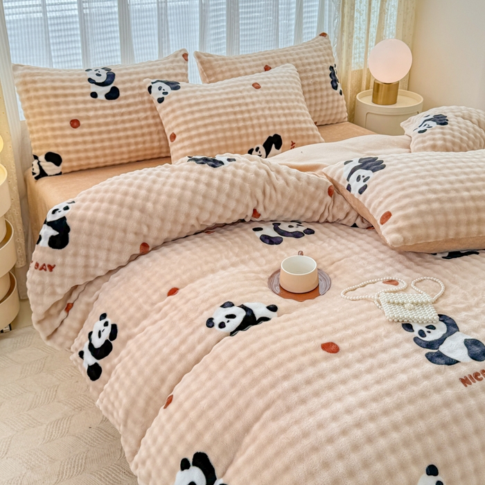 91家纺网 家纺一手货源 找家纺 小叮当家纺仓储工厂店 2025新款印花兔兔绒牛奶绒大泡泡四件套 大泡泡-萌宝咖