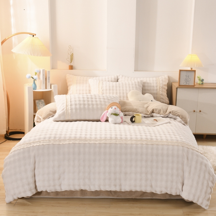 米瑞娜 2025新款泡泡绒四件套 泡泡-白卡其