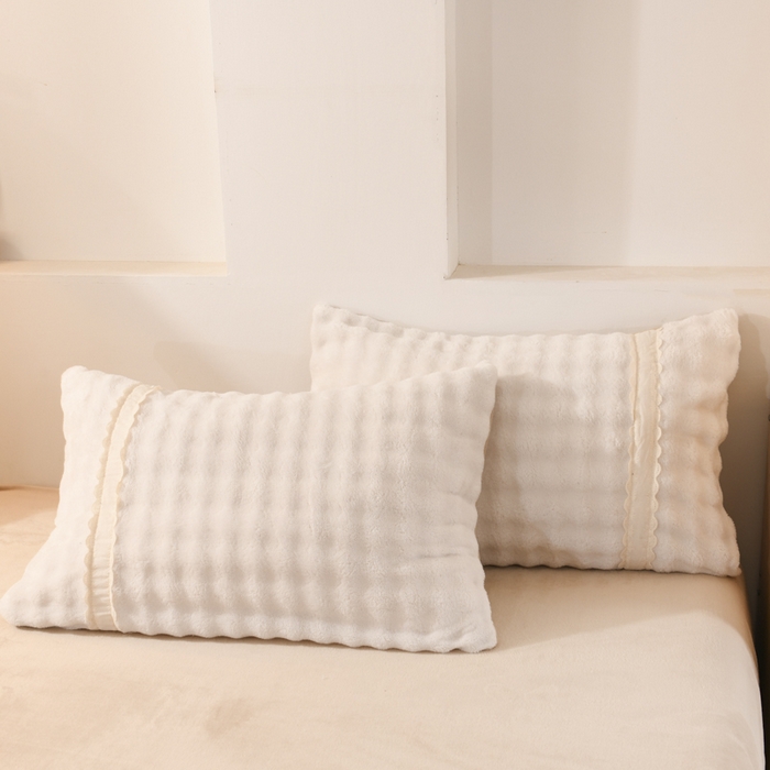 91家纺网 家纺一手货源 找家纺 米瑞娜 2025新款泡泡绒四件套 泡泡-白卡其