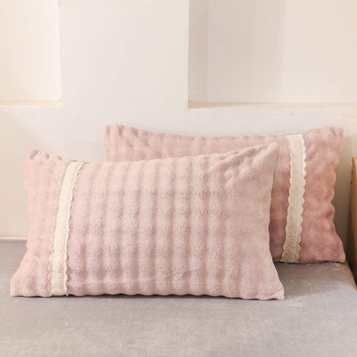 91家纺网 家纺一手货源 找家纺 米瑞娜 2025新款泡泡绒四件套 泡泡-粉灰