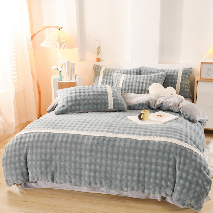 91家纺网 家纺一手货源 找家纺 米瑞娜 2025新款泡泡绒四件套 泡泡-绿灰