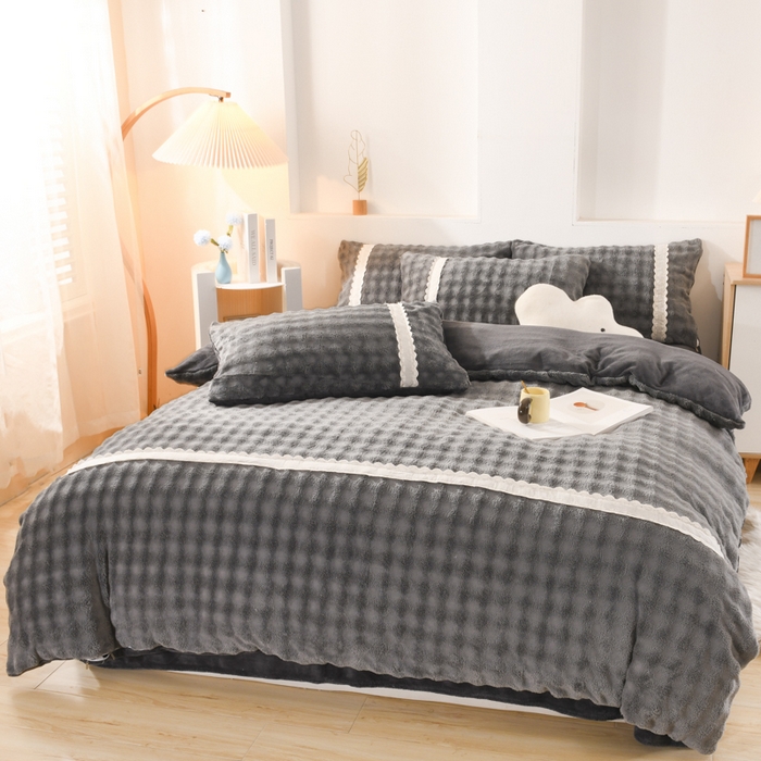 91家纺网 家纺一手货源 找家纺 米瑞娜 2025新款泡泡绒四件套 泡泡-深灰