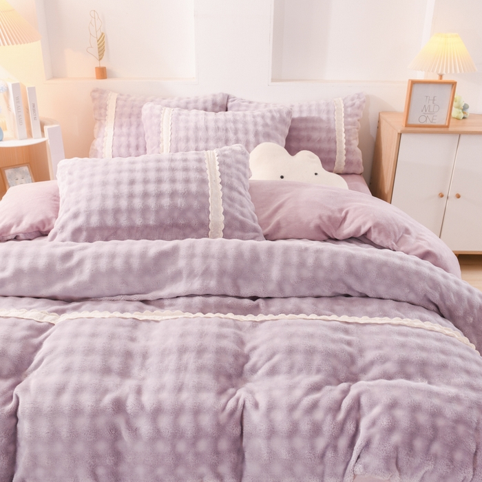 91家纺网 家纺一手货源 找家纺 米瑞娜 2025新款泡泡绒四件套 泡泡-香芋紫