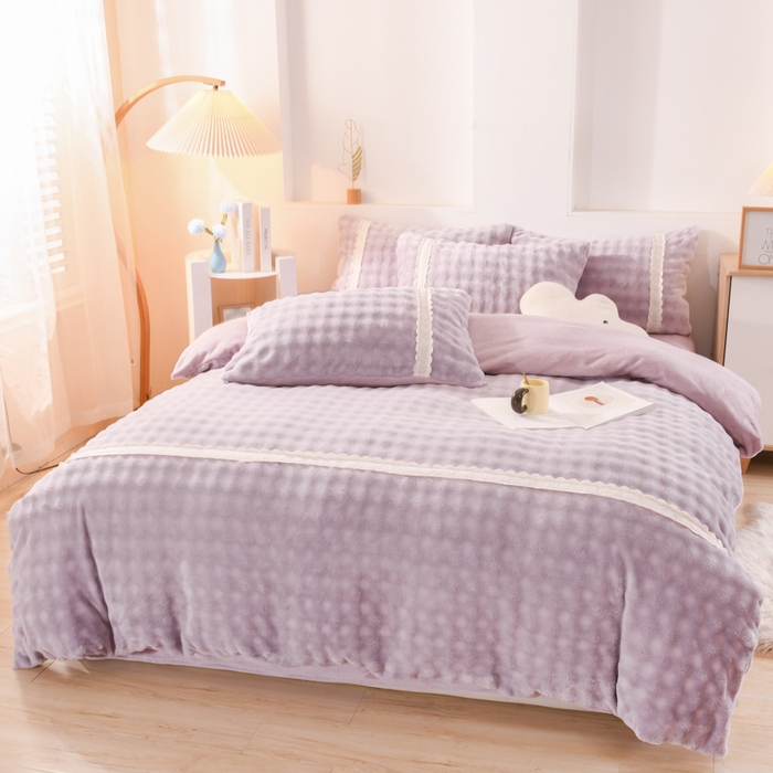 91家纺网 家纺一手货源 找家纺 米瑞娜 2025新款泡泡绒四件套 泡泡-香芋紫