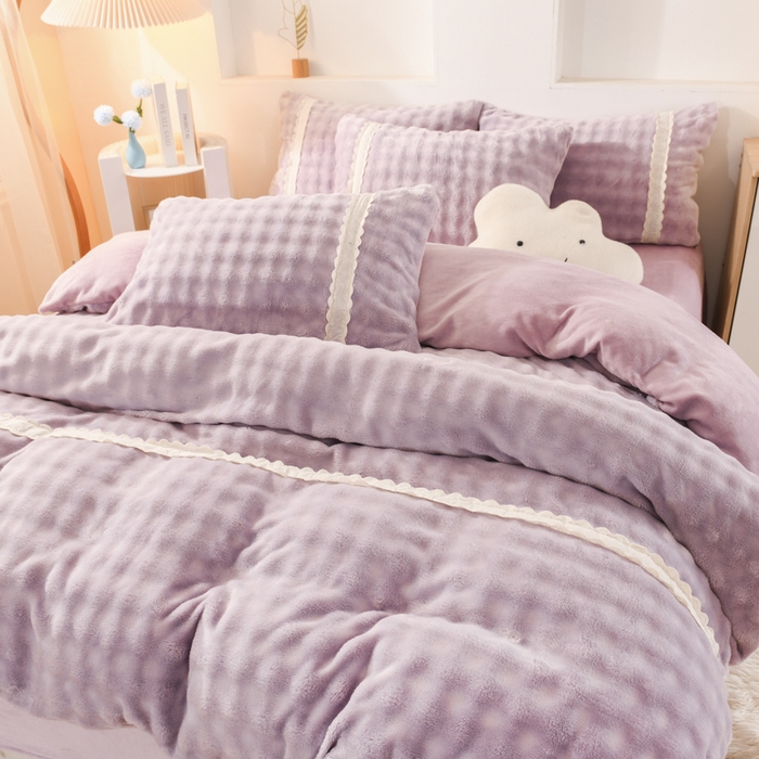 91家纺网 家纺一手货源 找家纺 米瑞娜 2025新款泡泡绒四件套 泡泡-香芋紫
