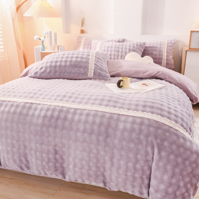 91家纺网 家纺一手货源 找家纺 米瑞娜 2025新款泡泡绒四件套 泡泡-香芋紫