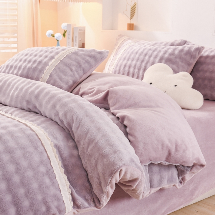 91家纺网 家纺一手货源 找家纺 米瑞娜 2025新款泡泡绒四件套 泡泡-香芋紫