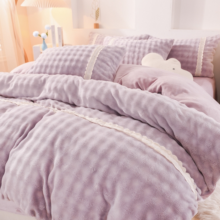 91家纺网 家纺一手货源 找家纺 米瑞娜 2025新款泡泡绒四件套 泡泡-香芋紫