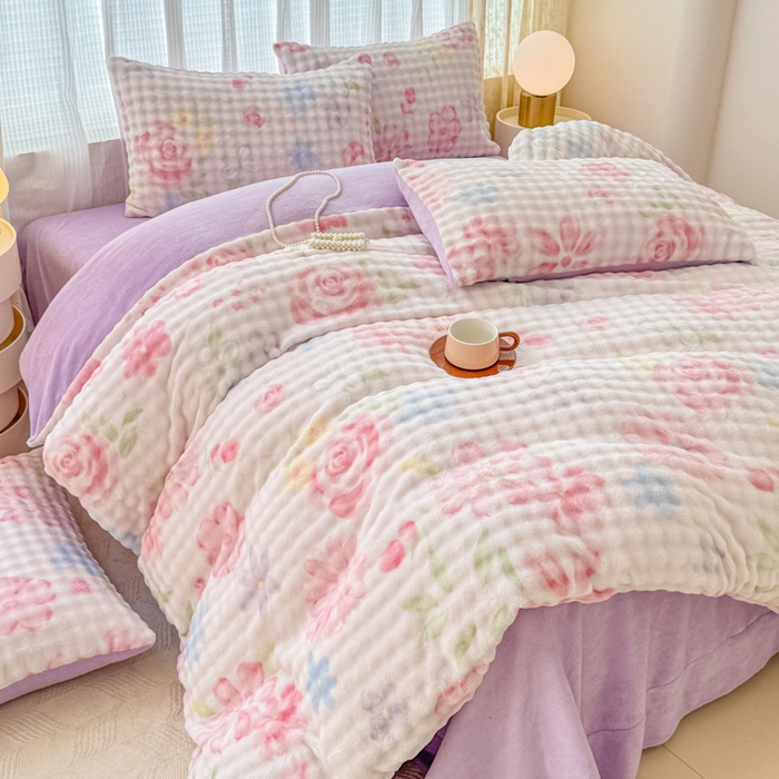 91家纺网 家纺一手货源 找家纺 （总）小叮当家纺仓储工厂店 2025新款印花兔兔绒牛奶绒大泡泡四件套