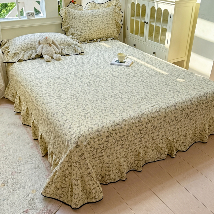 91家纺网 家纺一手货源 找家纺 麋兔 2025新款双层纱毛巾绣花边四件套 恐龙