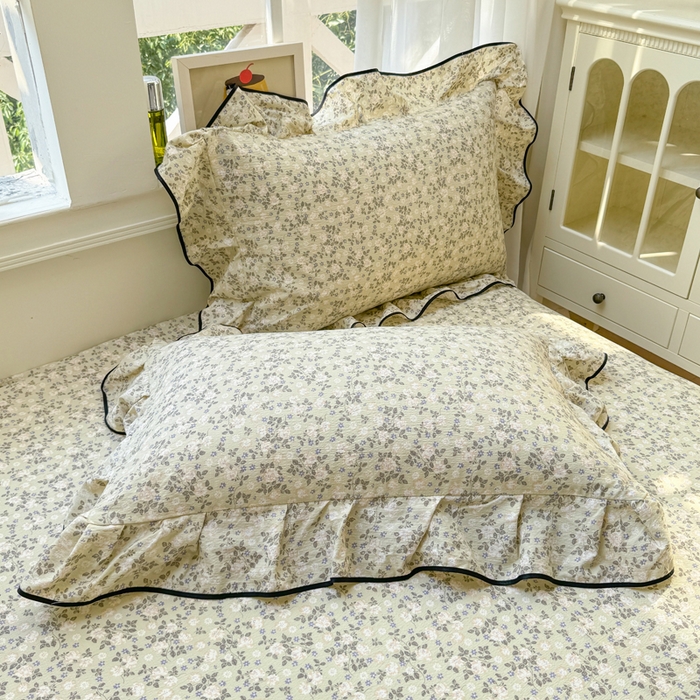 91家纺网 家纺一手货源 找家纺 麋兔 2025新款双层纱毛巾绣花边四件套 恐龙