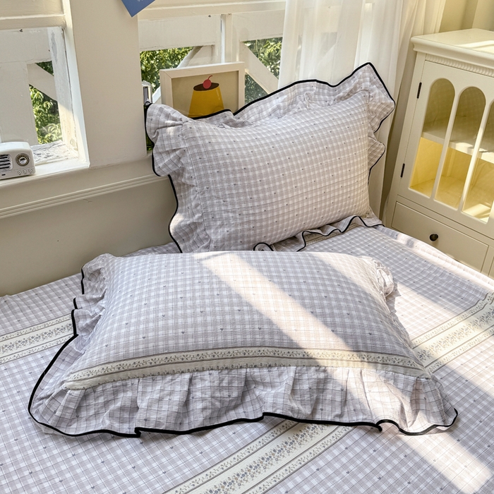 91家纺网 家纺一手货源 找家纺 麋兔 2025新款双层纱毛巾绣花边四件套 苹果免